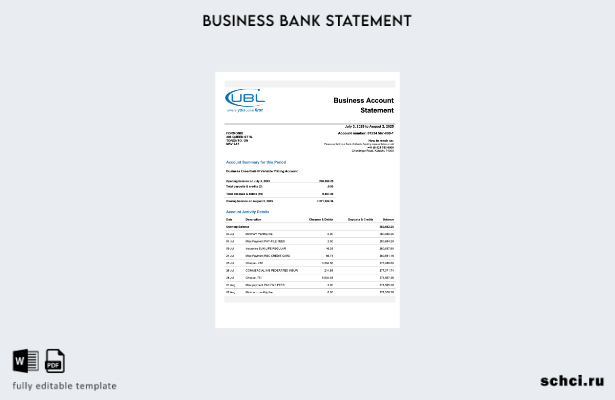 цифровая загрузка Пакистан выписка по счету предприятия UBL шаблон в формате Wor